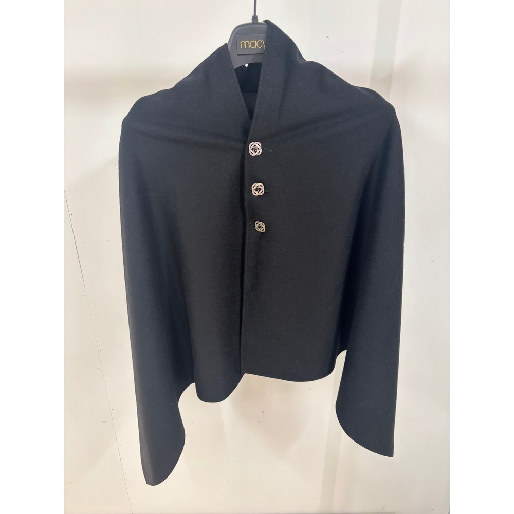 Outside Designworks Black 100% Cashmere Wrap Cape Celtic Knot Buttons USA Made